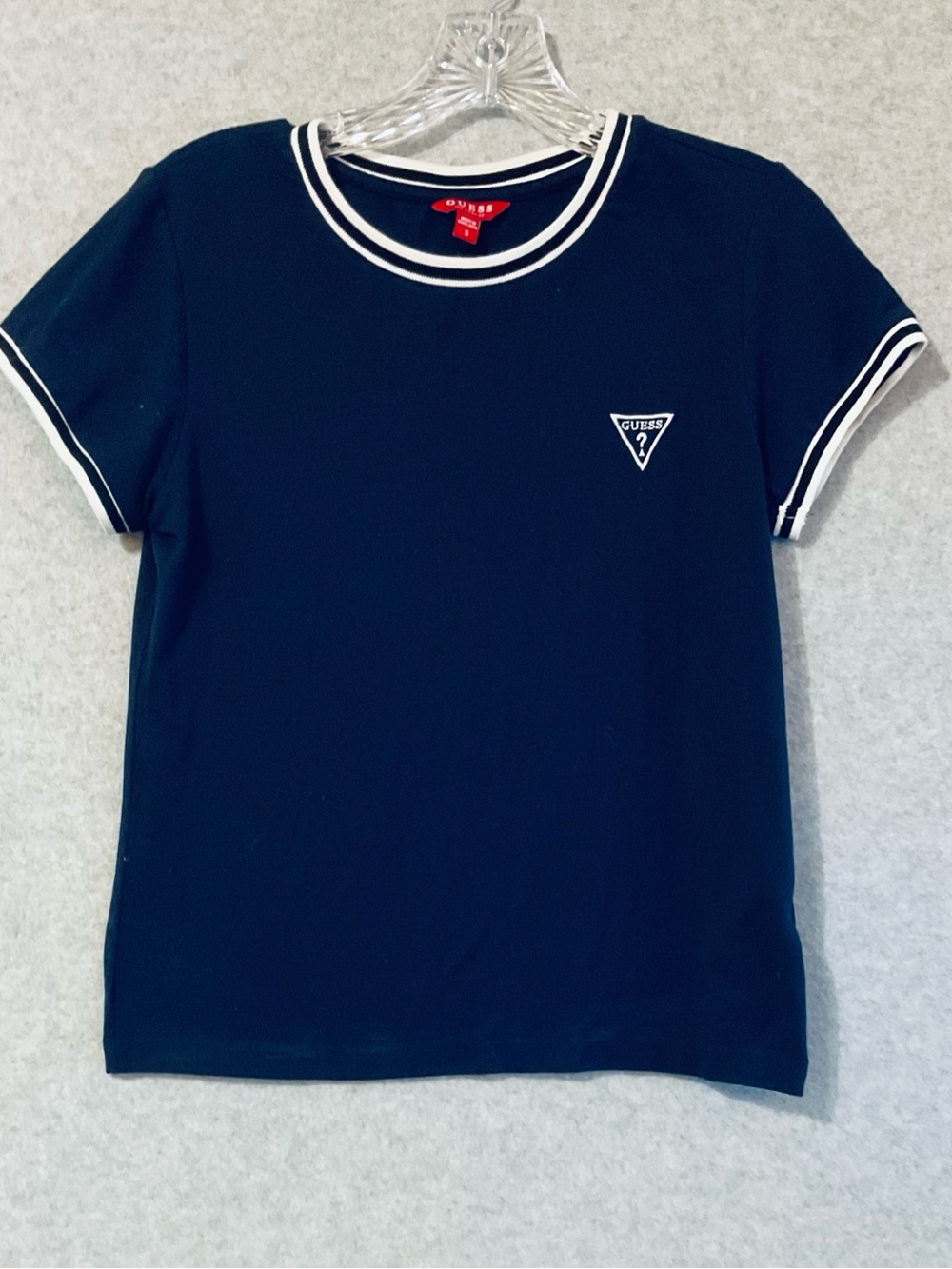 GUESS Navy Tee with White Trim Sz S